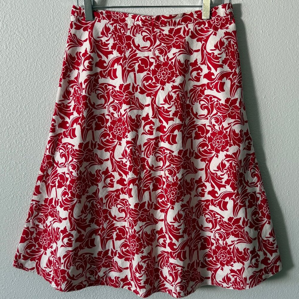 Spiegel Red‎ White Crisp Linen Cotton A-Line Fully Lined Skirt Size 4